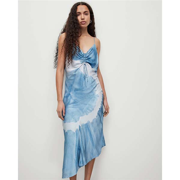 Allsaints Australia Womens Alexia Silk Blend Mariana Midi Dress Blue AU28-740